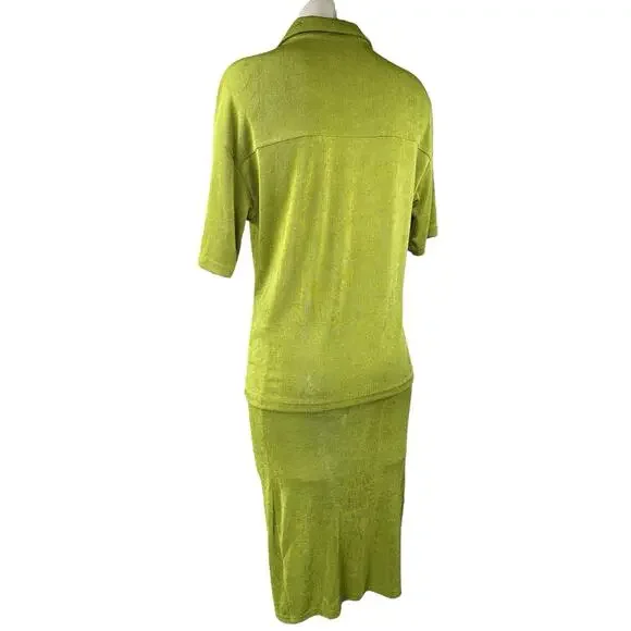 Princess Polly Womens Green Button Down Short Sleeve Shirt Top & Skirt Set Sz 6 - Picture 3 of 7